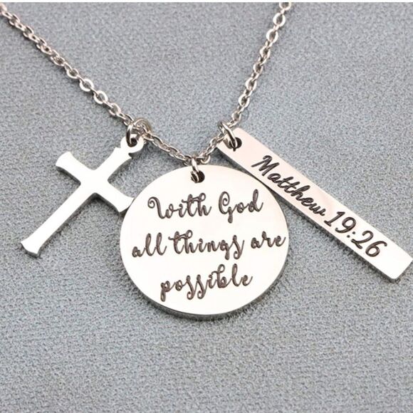 Cross Prayer Faith Bible Verse Religious Necklace - Picture 1 of 5